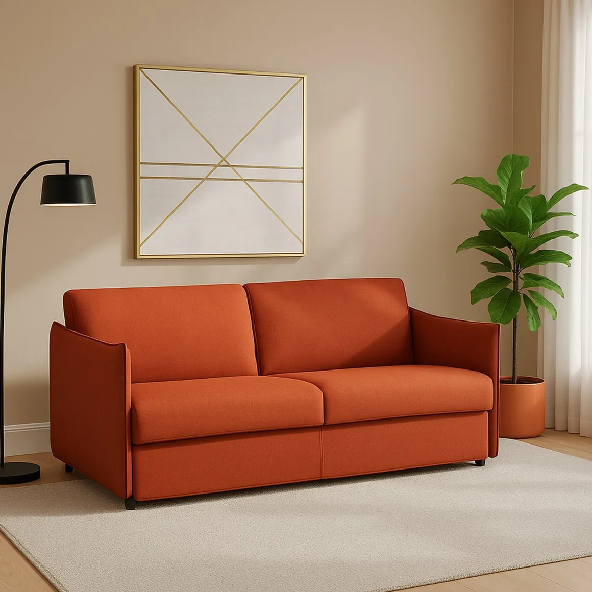 Divano Fisso 2 Posti Arancione Sfoderabile Idrorepellente 160x95x90h cm, Lavabile Made in Italy - Monleale