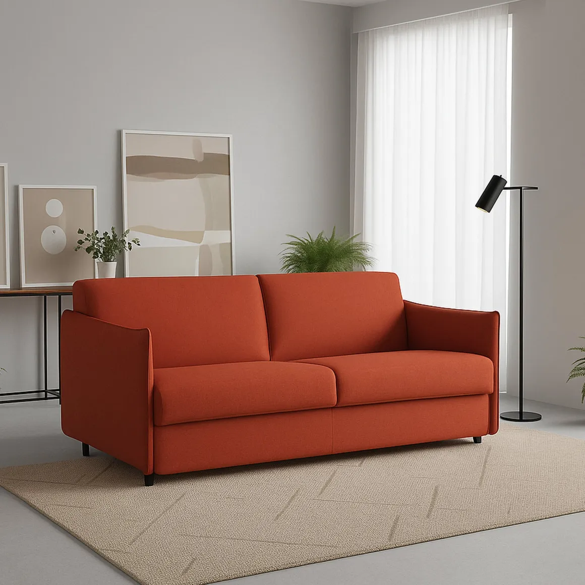 Divano Fisso 2 Posti Arancione Sfoderabile Idrorepellente 180x95x90h cm, Lavabile Made in Italy - Varedo