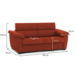Divano Fisso 2 Posti Arancione Sfoderabile Idrorepellente 185x95x100h cm, Lavabile Made in Italy - Pisogne
