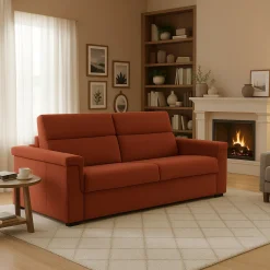 Divano Fisso 2 Posti Arancione Sfoderabile Idrorepellente 205x95x100h cm, Lavabile Made in Italy - Flaibano