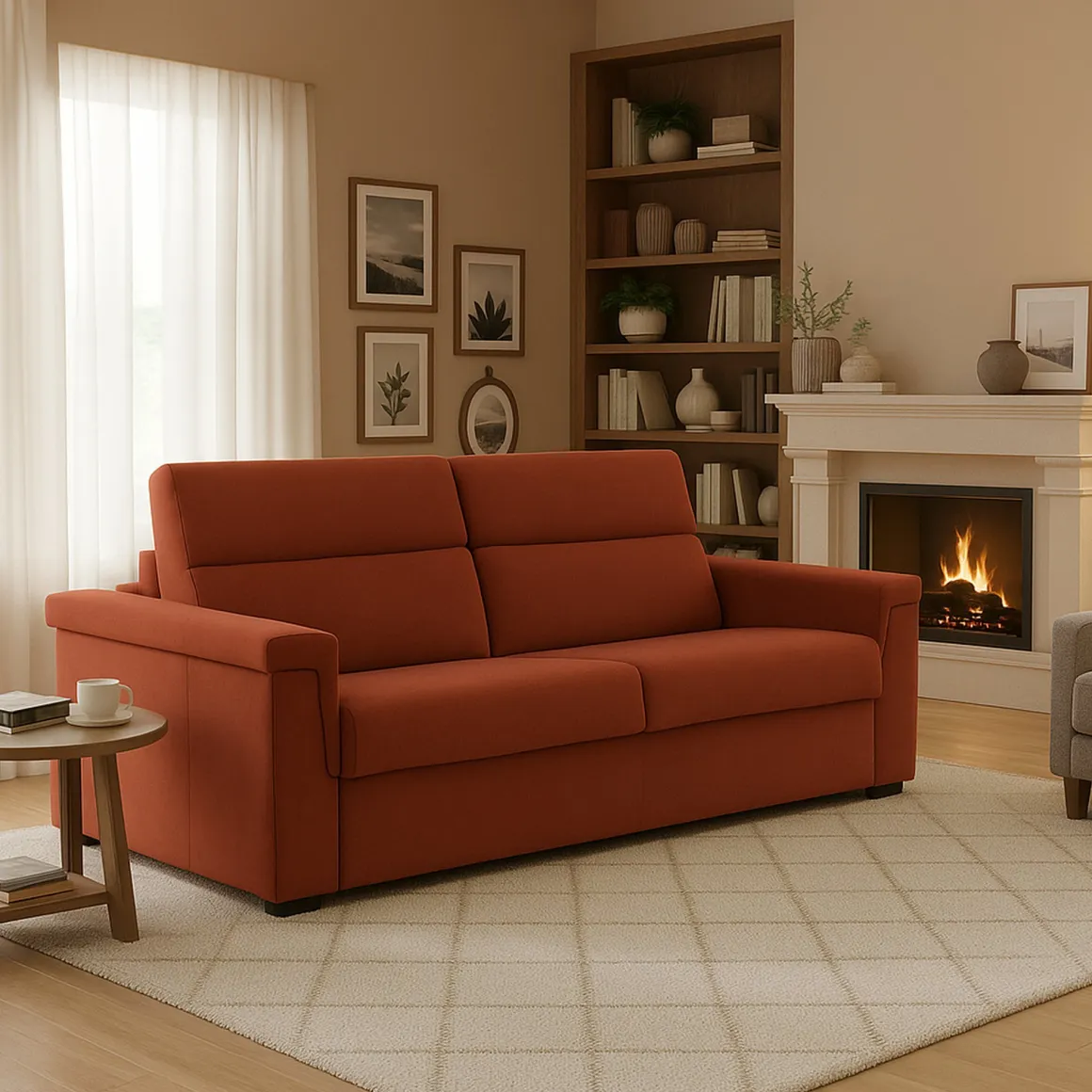 Divani Fissi 2 Posti > Dmora Divano Fisso 2 Posti Sfoderabile Idrorepellente 205x95x100h cm, Lavabile Made in Italy - Gorreto Arancione