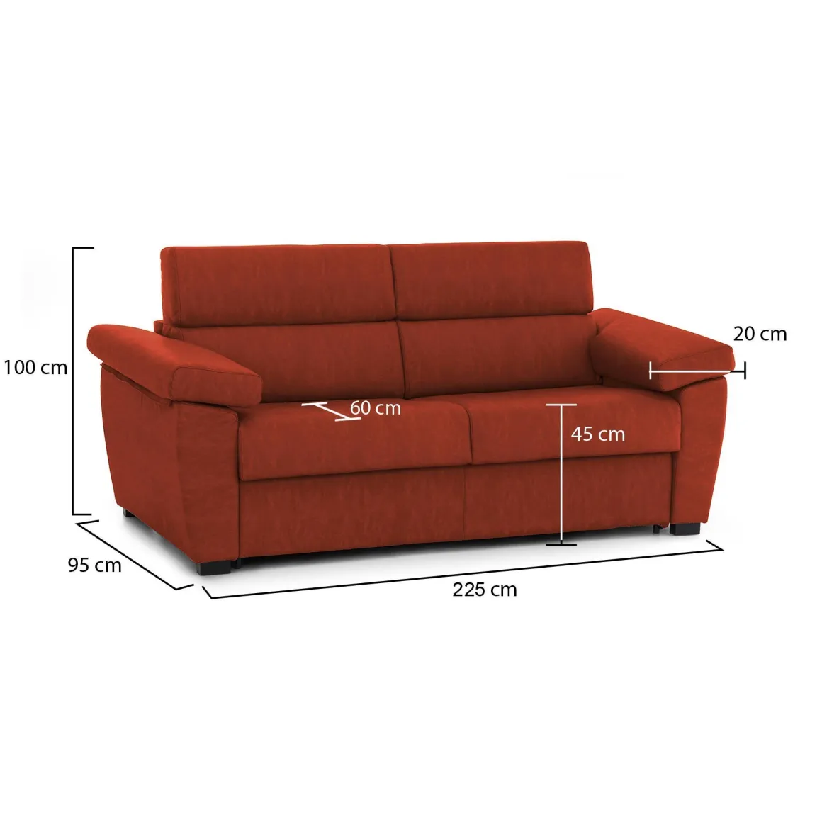 Divano Fisso 3 Posti Arancione Sfoderabile Lavabile 225x95 cm, Braccioli Made in Italy - Giffone