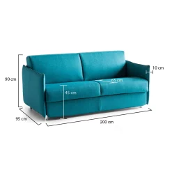 Divani Fissi 3 Posti > Dmora Divano Fisso 3 Posti Sfoderabile Lavabile 200x95 cm, Braccioli Made in Italy - Severo Azzurro