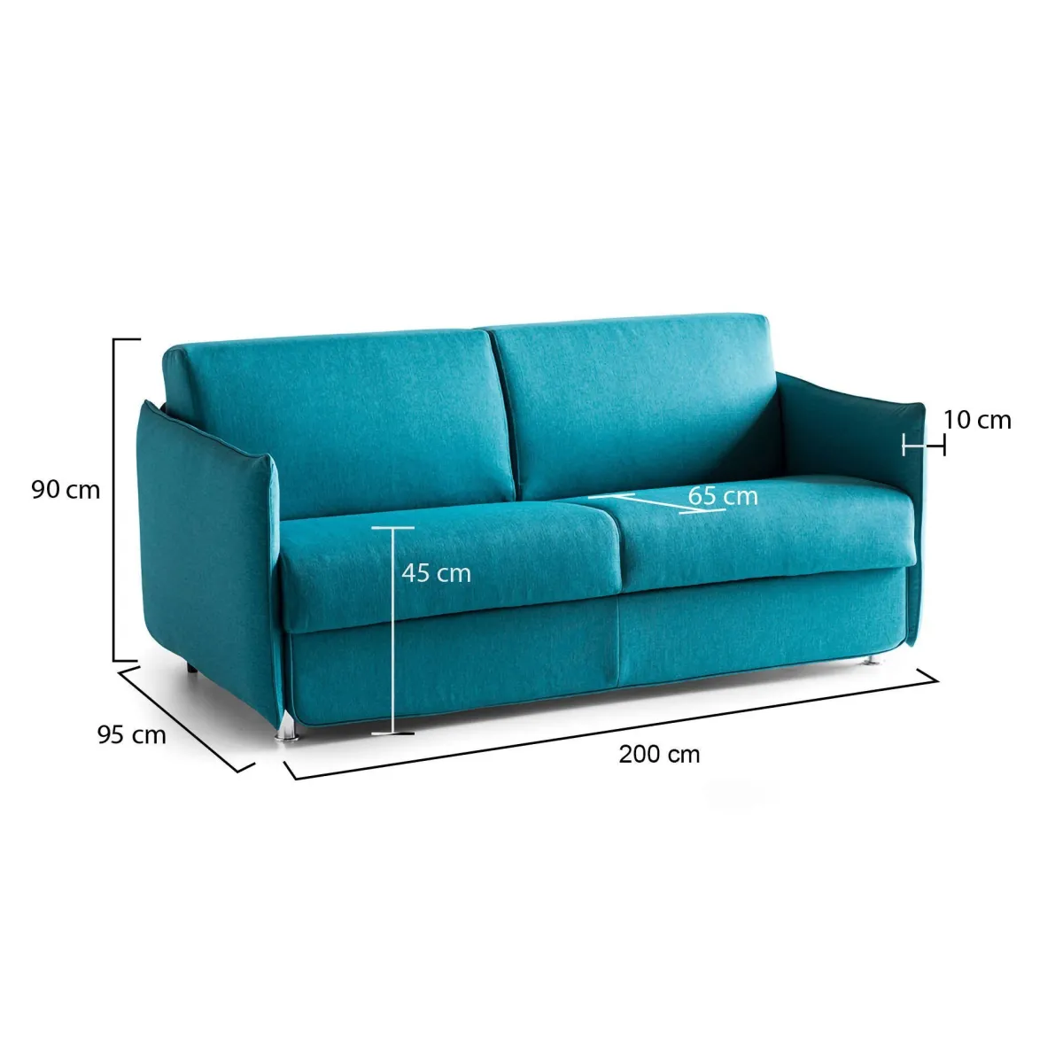 Divani Fissi 3 Posti > Dmora Divano Fisso 3 Posti Sfoderabile Lavabile 200x95 cm, Braccioli Made in Italy - Severo Azzurro