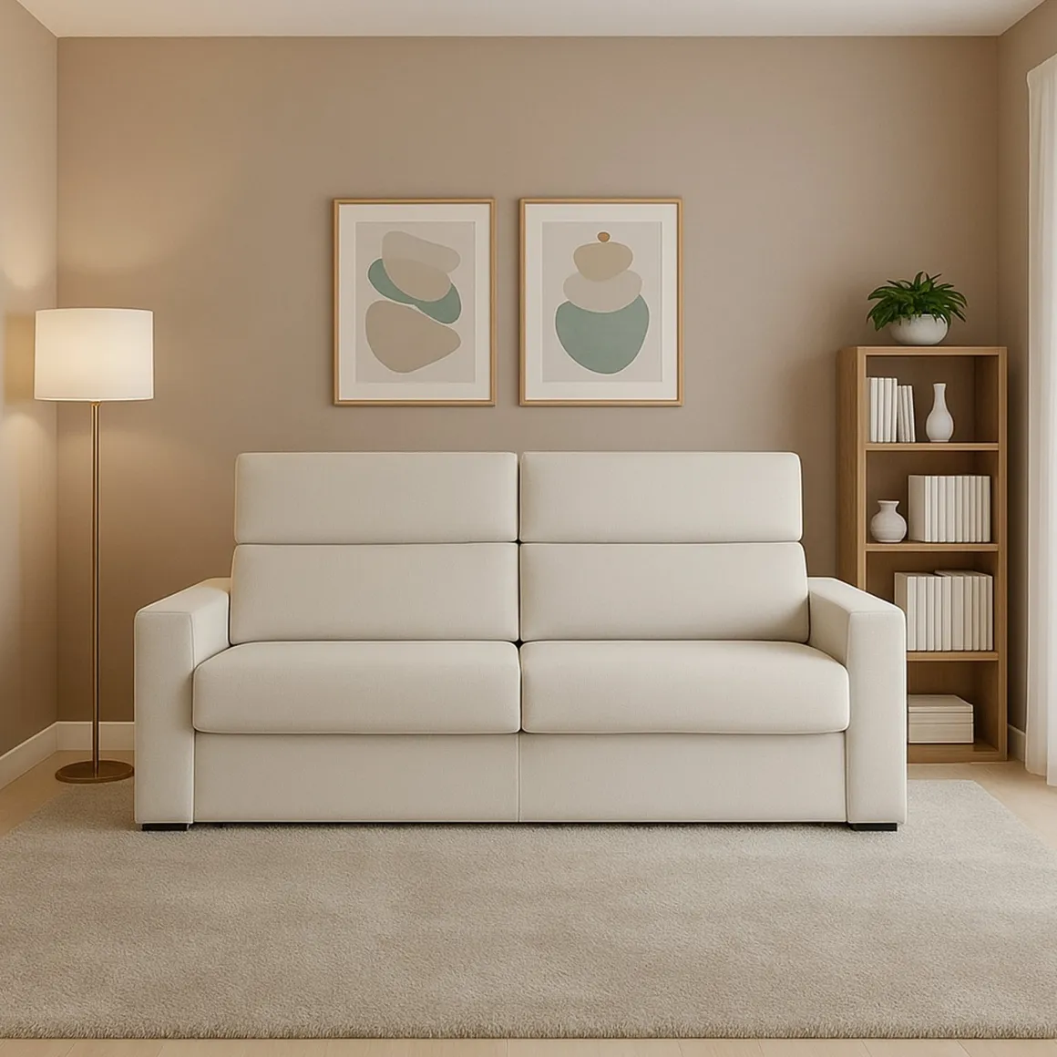 Divani Fissi 2 Posti > Dmora Divano Fisso 2 Posti Sfoderabile Idrorepellente 205x95x100h cm, Lavabile Made in Italy - Flaibano Beige