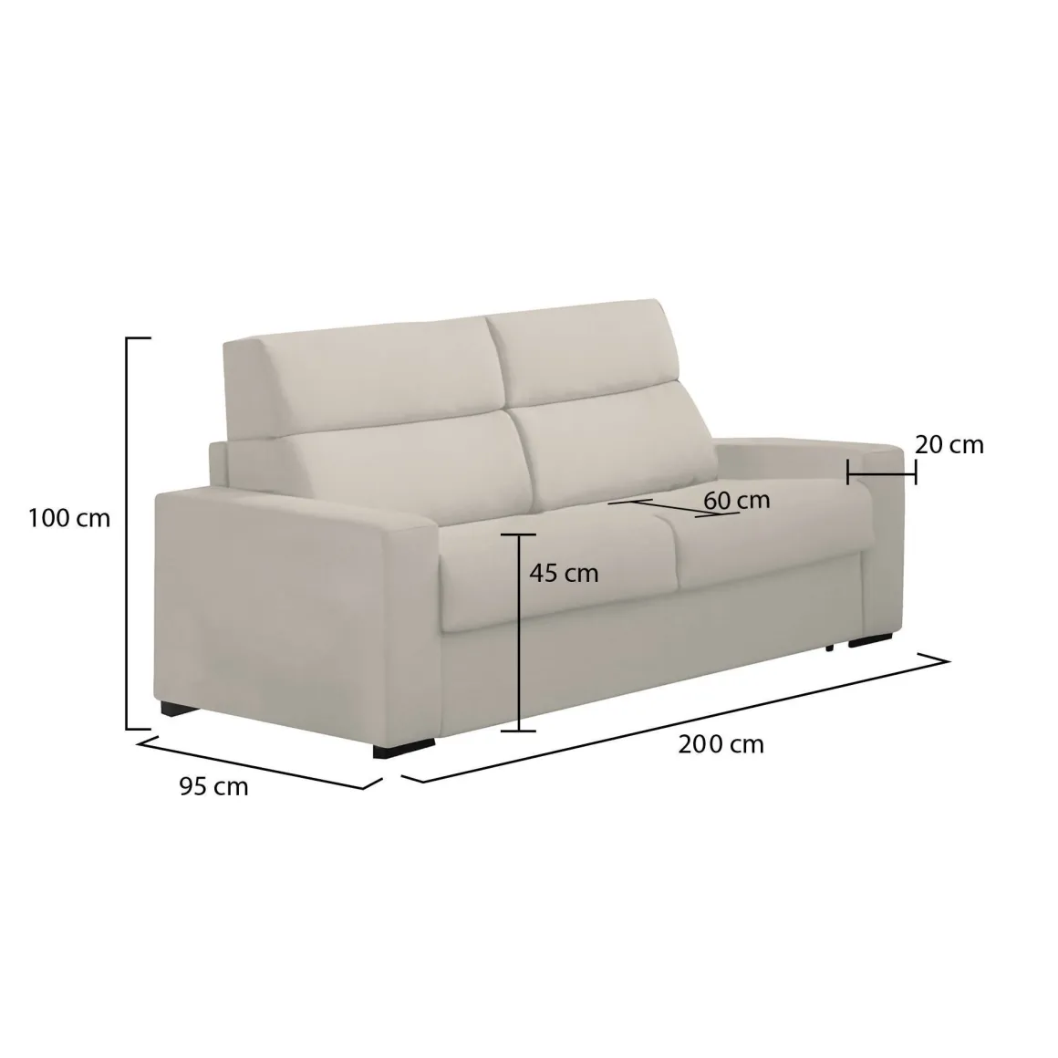 Divani Fissi 2 Posti > Dmora Divano Fisso 2 Posti Sfoderabile Idrorepellente 205x95x100h cm, Lavabile Made in Italy - Flaibano Beige