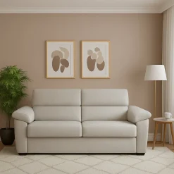 Divano Fisso 3 Posti Beige Sfoderabile Lavabile 225x95 cm, Braccioli Made in Italy - Giffone