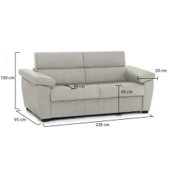 Divano Fisso 3 Posti Beige Sfoderabile Lavabile 225x95 cm, Braccioli Made in Italy - Giffone