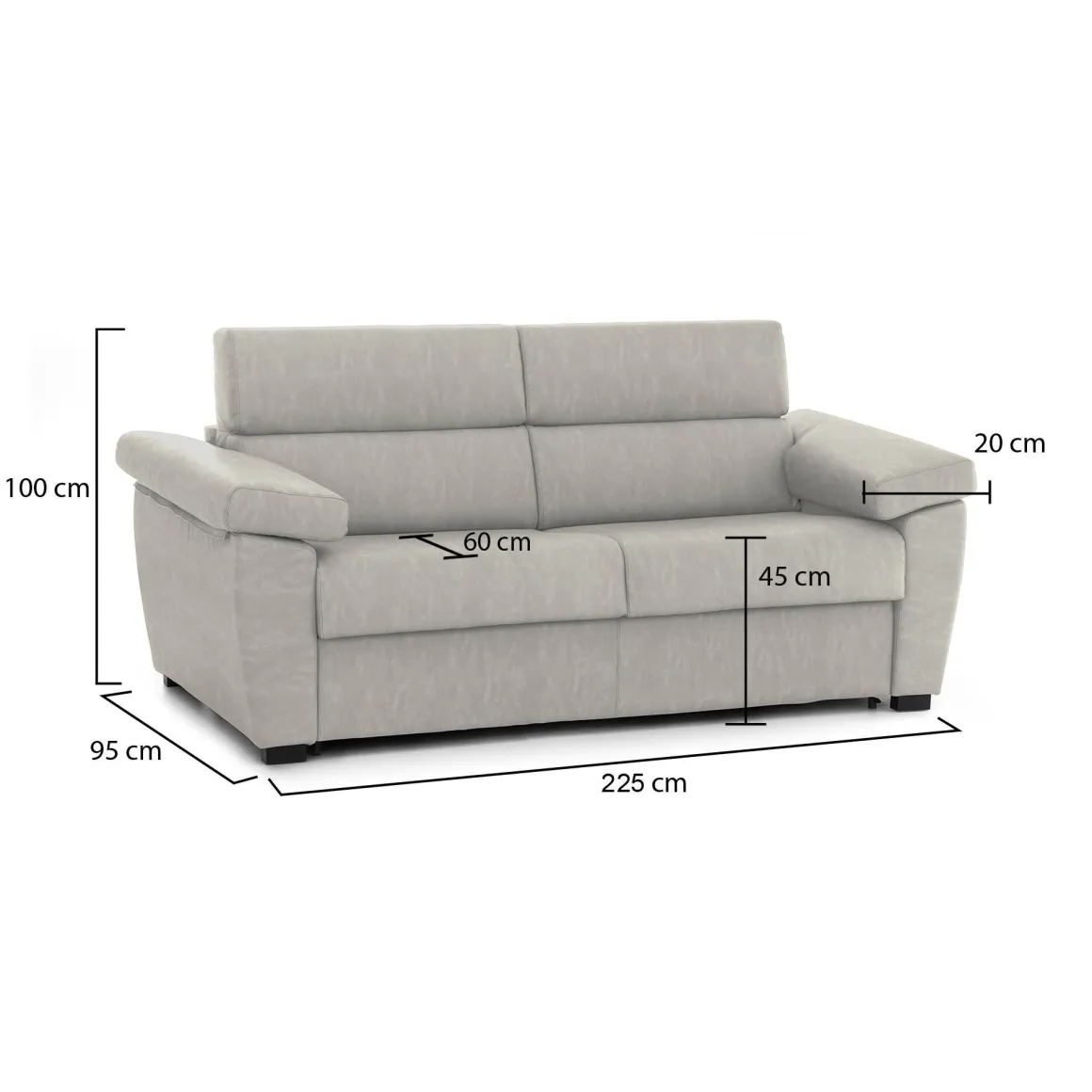 Divano Fisso 3 Posti Beige Sfoderabile Lavabile 225x95 cm, Braccioli Made in Italy - Giffone