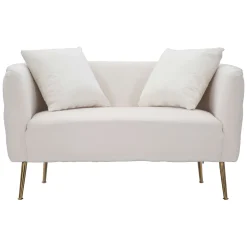 Divani Fissi 2 Posti > Dmora Divano Fisso 2 Posti Bianco oro Effetto Velluto Cuscini Inclusi 127x74x71h cm, Braccioli - Dingle Oro, Bianco