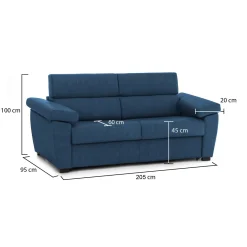 Divano Fisso 2 Posti blu Sfoderabile Idrorepellente 205x95x100h cm, Lavabile Made in Italy - Gorreto