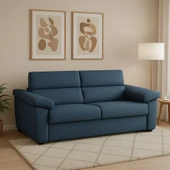 Divano Fisso 3 Posti blu Sfoderabile Lavabile 225x95 cm, Braccioli Made in Italy - Giffone