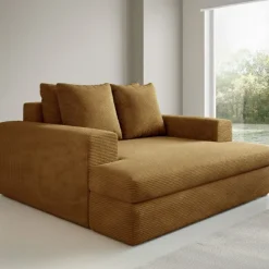 Divano Fisso 2 Posti Giallo Ocra Cuscini Sfoderabili Braccioli 162x167x86h cm, Posti a Sedere 2 - Comazzo