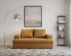Divano Fisso 2 Posti Giallo Ocra Cuscini Sfoderabili Braccioli 162x167x86h cm, Posti a Sedere 2 - Comazzo
