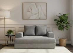 Divano Fisso 2 Posti Grigio Chiaro Cuscini Sfoderabili Braccioli 162x167x86h cm, Posti a Sedere 2 - Comazzo