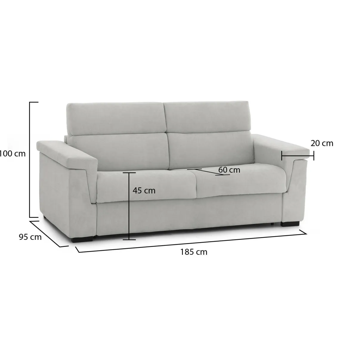 Divani Fissi 2 Posti > Dmora Divano Fisso 2 Posti Sfoderabile Idrorepellente 185x95x100h cm, Lavabile Made in Italy - Pisogne Grigio Chiaro