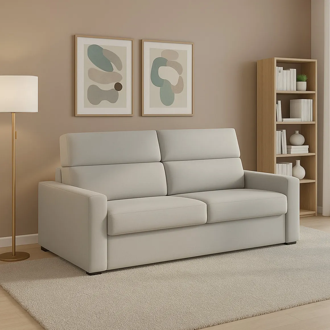 Divano Fisso 2 Posti Grigio Chiaro Sfoderabile Idrorepellente 200x95x100h cm, Lavabile Made in Italy - Letino