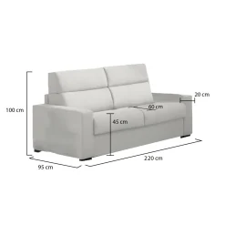 Divano Fisso 3 Posti Grigio Chiaro Sfoderabile Lavabile 220x95 cm, Braccioli Made in Italy - Ozegna