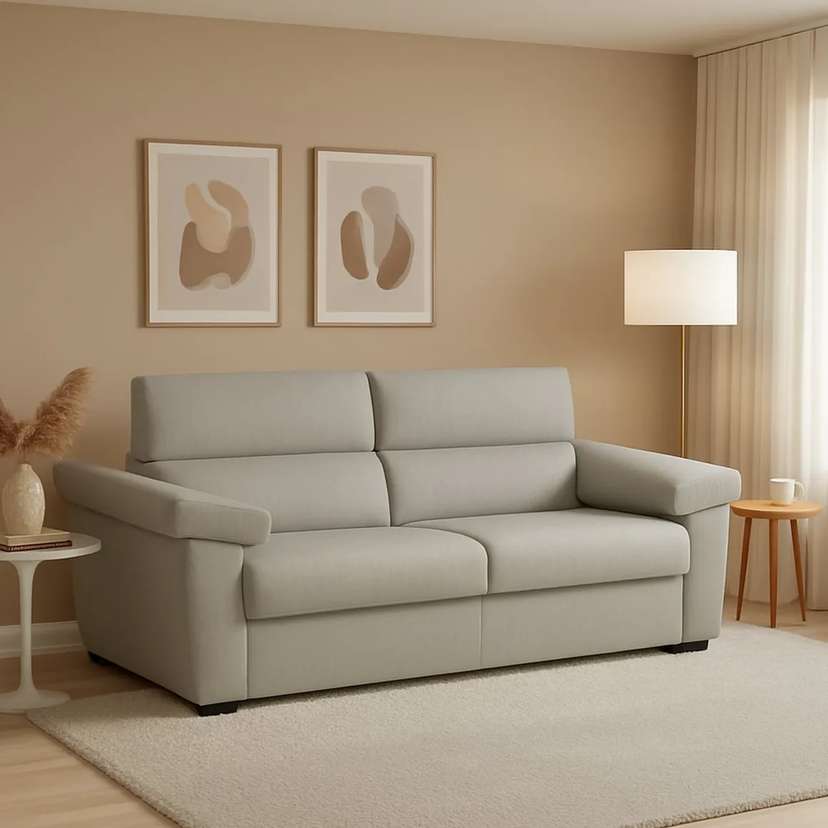 Divano Fisso 3 Posti Grigio Chiaro Sfoderabile Lavabile 225x95 cm, Braccioli Made in Italy - Giffone