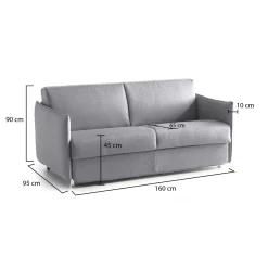 Divano Fisso 2 Posti Grigio Sfoderabile Idrorepellente 160x95x90h cm, Lavabile Made in Italy - Monleale