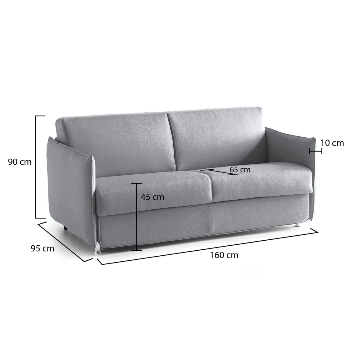 Divano Fisso 2 Posti Grigio Sfoderabile Idrorepellente 160x95x90h cm, Lavabile Made in Italy - Monleale