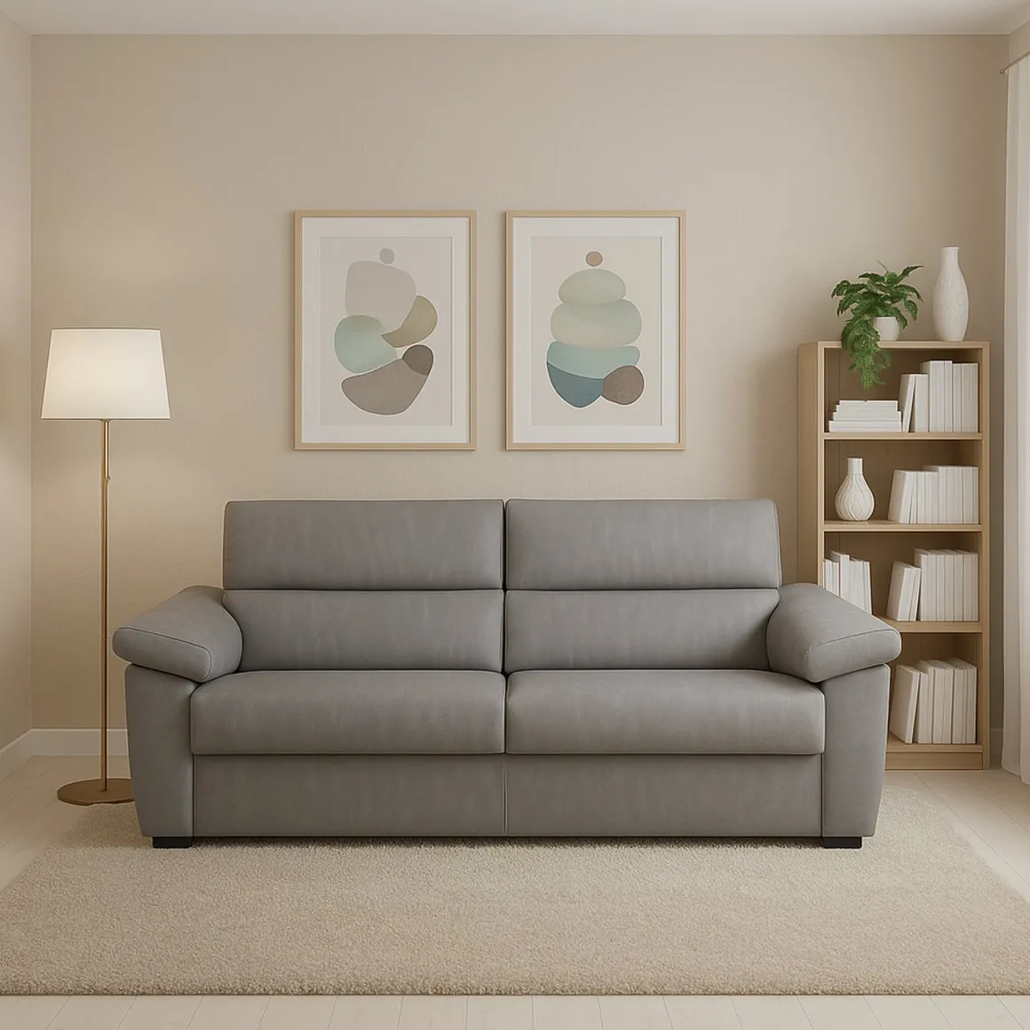Divano Fisso 2 Posti Grigio Sfoderabile Idrorepellente 185x95x100h cm, Lavabile Made in Italy - Pisogne