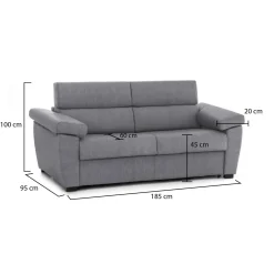 Divano Fisso 2 Posti Grigio Sfoderabile Idrorepellente 185x95x100h cm, Lavabile Made in Italy - Pisogne