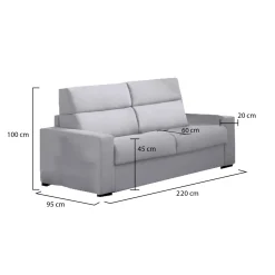 Divano Fisso 3 Posti Grigio Sfoderabile Lavabile 220x95 cm, Braccioli Made in Italy - Ozegna