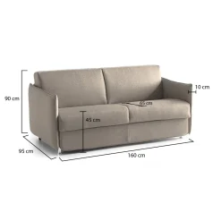 Divano Fisso 2 Posti Grigio Tortora Sfoderabile Idrorepellente 160x95x90h cm, Lavabile Made in Italy - Monleale