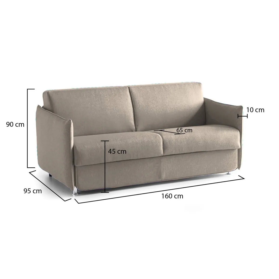 Divano Fisso 2 Posti Grigio Tortora Sfoderabile Idrorepellente 160x95x90h cm, Lavabile Made in Italy - Monleale