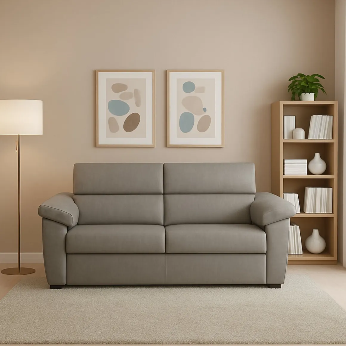 Divano Fisso 2 Posti Grigio Tortora Sfoderabile Idrorepellente 185x95x100h cm, Lavabile Made in Italy - Pisogne