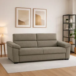 Divano Fisso 2 Posti Grigio Tortora Sfoderabile Idrorepellente 205x95x100h cm, Lavabile Made in Italy - Gorreto