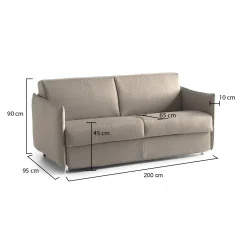 Divani Fissi 3 Posti > Dmora Divano Fisso 3 Posti Sfoderabile Lavabile 200x95 cm, Braccioli Made in Italy - Severo Grigio Tortora