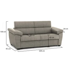 Divano Fisso 3 Posti Grigio Tortora Sfoderabile Lavabile 225x95 cm, Braccioli Made in Italy - Giffone
