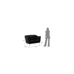 Divano Fisso 2 Posti Nero oro Effetto Velluto Trapuntato Braccioli 130x83x91h cm, Cuscini Inclusi - Diskit