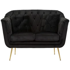 Divano Fisso 2 Posti Nero oro Effetto Velluto Trapuntato Braccioli 130x83x91h cm, Cuscini Inclusi - Diskit