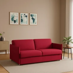 Divani Fissi 2 Posti > Dmora Divano Fisso 2 Posti Sfoderabile Idrorepellente 160x95x90h cm, Lavabile Made in Italy - Monleale Rosso