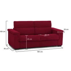 Divano Fisso 2 Posti Rosso Sfoderabile Idrorepellente 185x95x100h cm, Lavabile Made in Italy - Lapio
