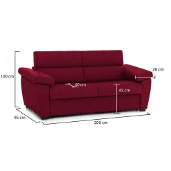 Divano Fisso 2 Posti Rosso Sfoderabile Idrorepellente 205x95x100h cm, Lavabile Made in Italy - Gorreto
