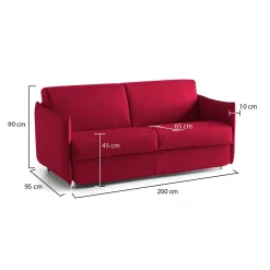 Divani Fissi 3 Posti > Dmora Divano Fisso 3 Posti Sfoderabile Lavabile 200x95 cm, Braccioli Made in Italy - Severo Rosso