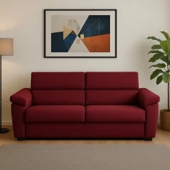 Divano Fisso 3 Posti Rosso Sfoderabile Lavabile 225x95 cm, Braccioli Made in Italy - Giffone