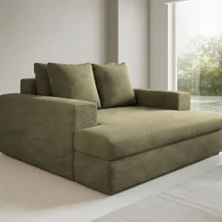 Divano Fisso 2 Posti Verde Oliva Cuscini Sfoderabili Braccioli 162x167x86h cm, Posti a Sedere 2 - Comazzo