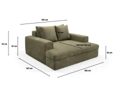 Divano Fisso 2 Posti Verde Oliva Cuscini Sfoderabili Braccioli 162x167x86h cm, Posti a Sedere 2 - Comazzo