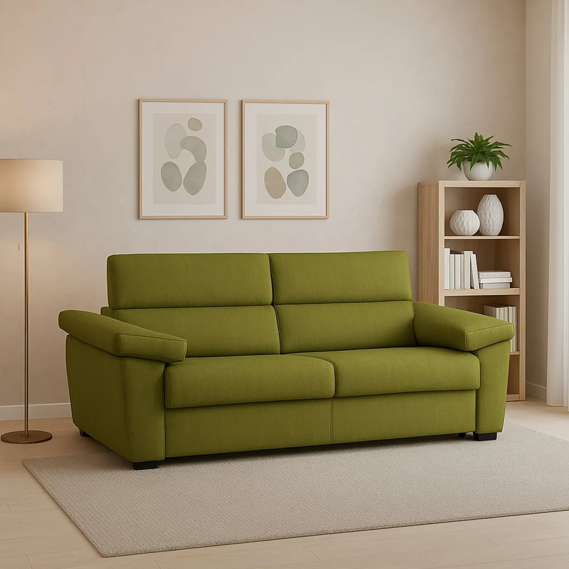 Divano Fisso 2 Posti Verde Sfoderabile Idrorepellente 205x95x100h cm, Lavabile Made in Italy - Gorreto