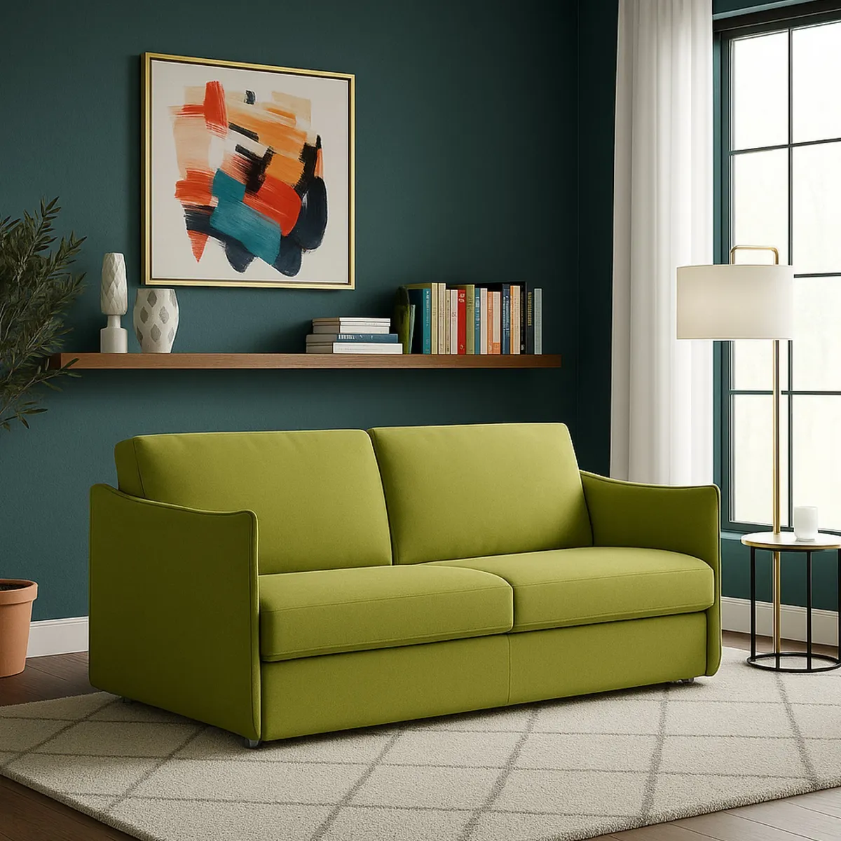 Divani Fissi 3 Posti > Dmora Divano Fisso 3 Posti Sfoderabile Lavabile 200x95 cm, Braccioli Made in Italy - Severo Verde