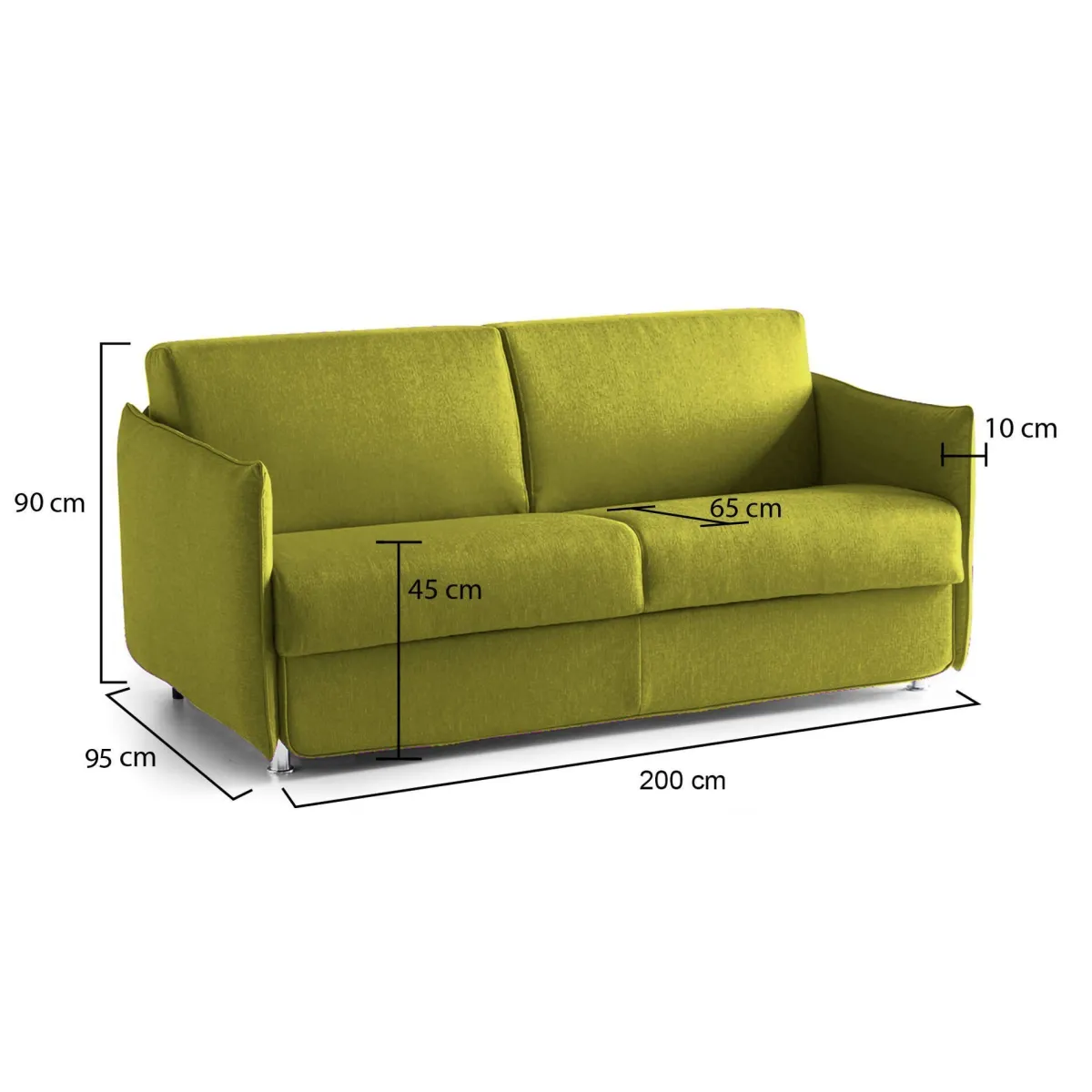 Divani Fissi 3 Posti > Dmora Divano Fisso 3 Posti Sfoderabile Lavabile 200x95 cm, Braccioli Made in Italy - Severo Verde
