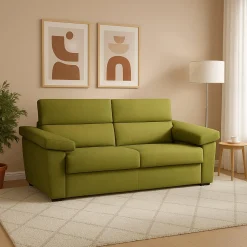 Divano Fisso 3 Posti Verde Sfoderabile Lavabile 225x95 cm, Braccioli Made in Italy - Giffone