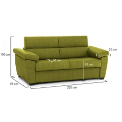 Divano Fisso 3 Posti Verde Sfoderabile Lavabile 225x95 cm, Braccioli Made in Italy - Giffone