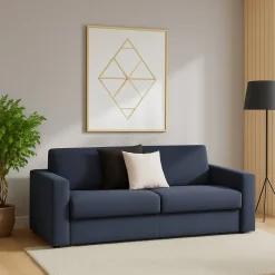 Divano in legno e ferro rivestito in tessuto blu 160x95x90h cm - Malachite