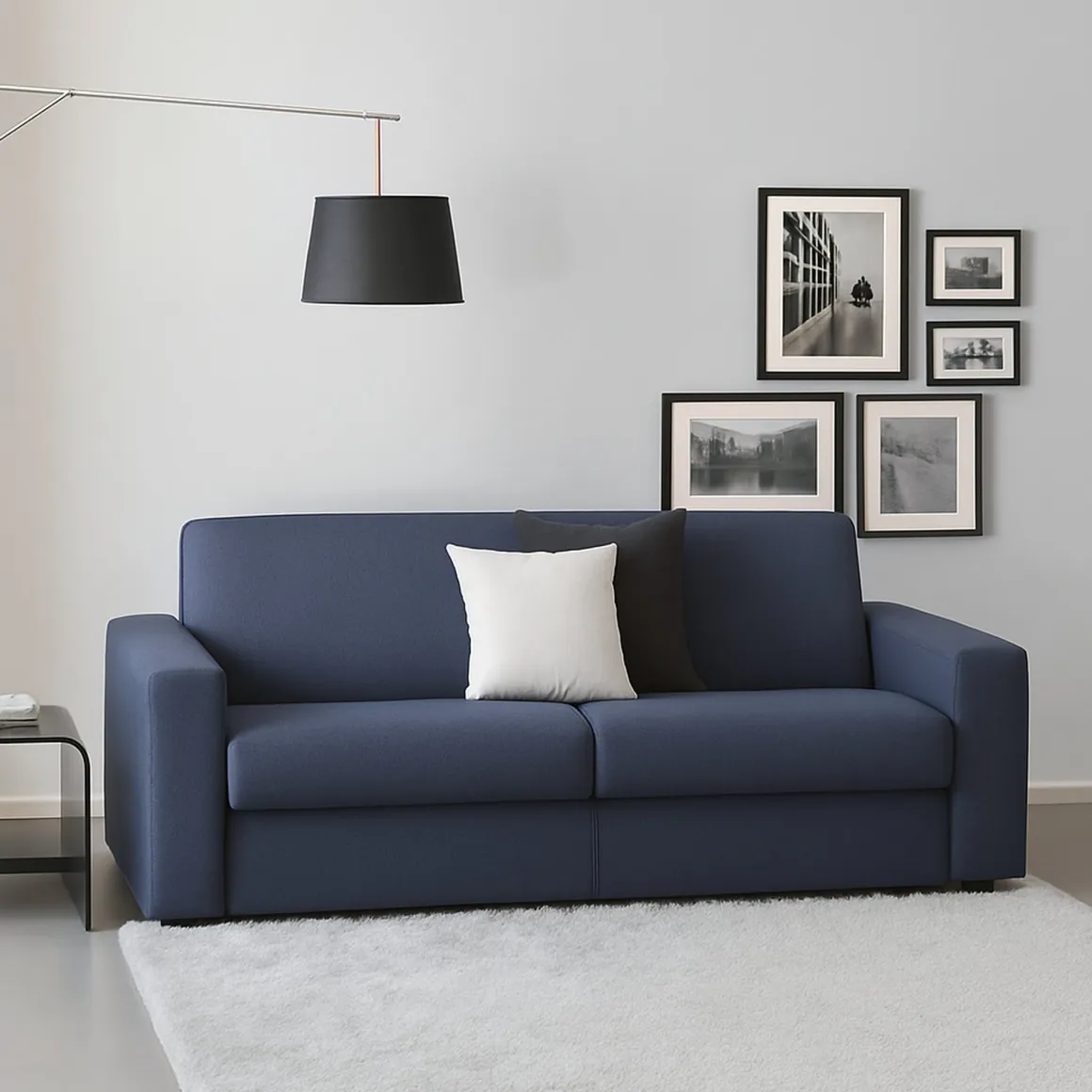 Divano in legno e ferro rivestito in tessuto blu 180x95x90h cm - Cianite